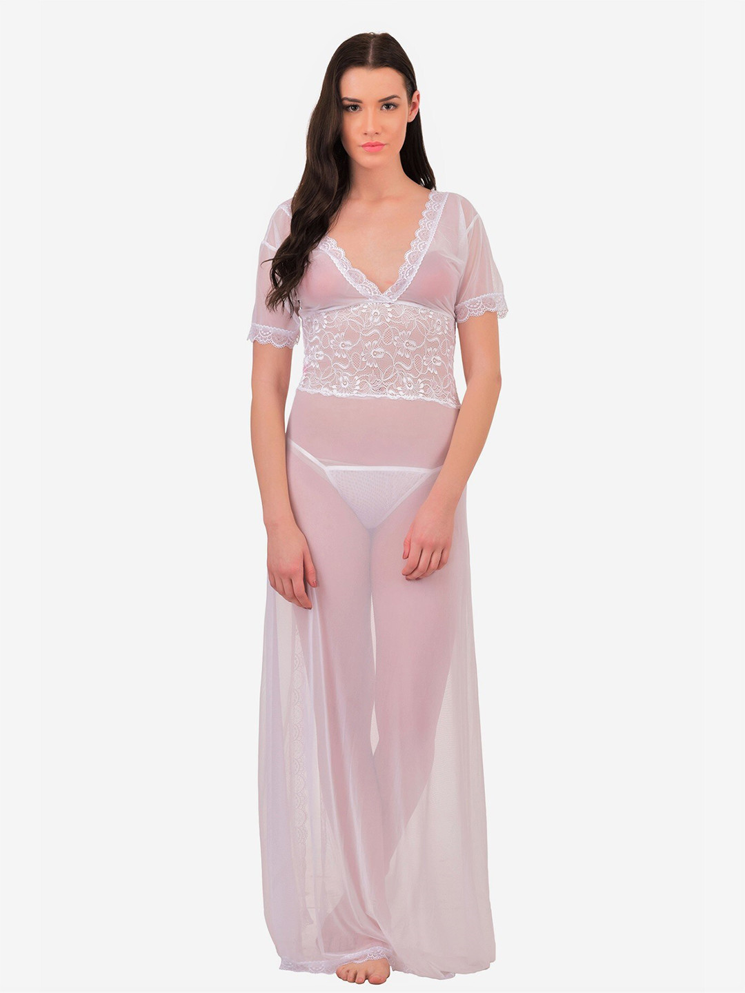 N-Gal Embroidered Splicing Lace With G-String Maxi Nightdress