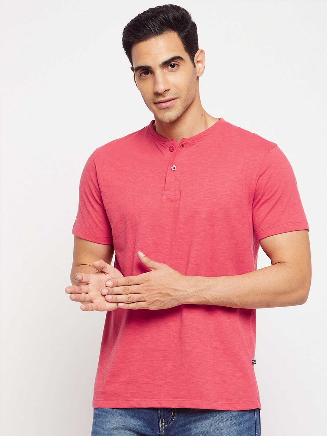 HARBOR N BAY Men Coral Henley Neck T-shirt