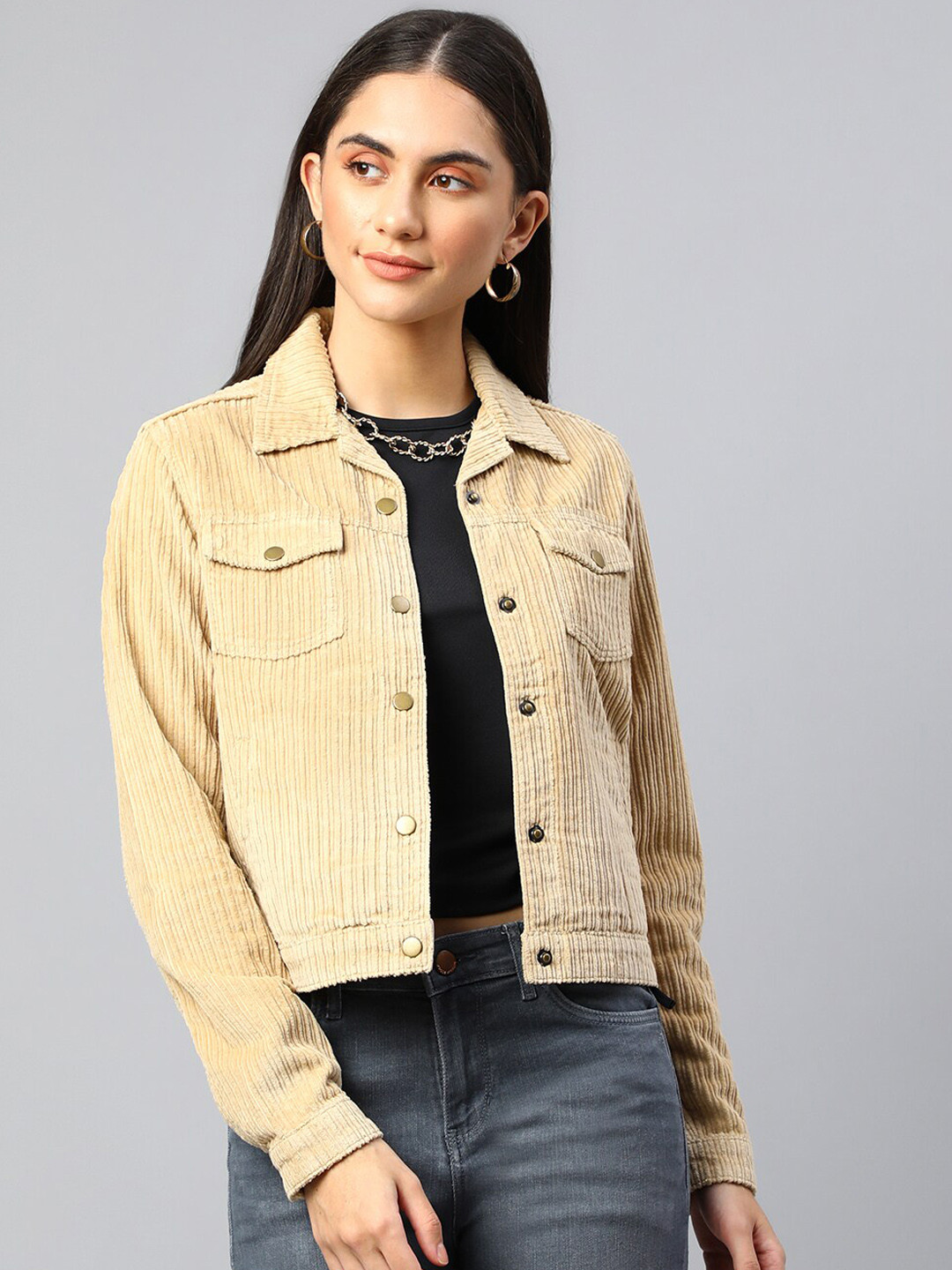 Xpose Women Beige Corduroy Tailored Jacket