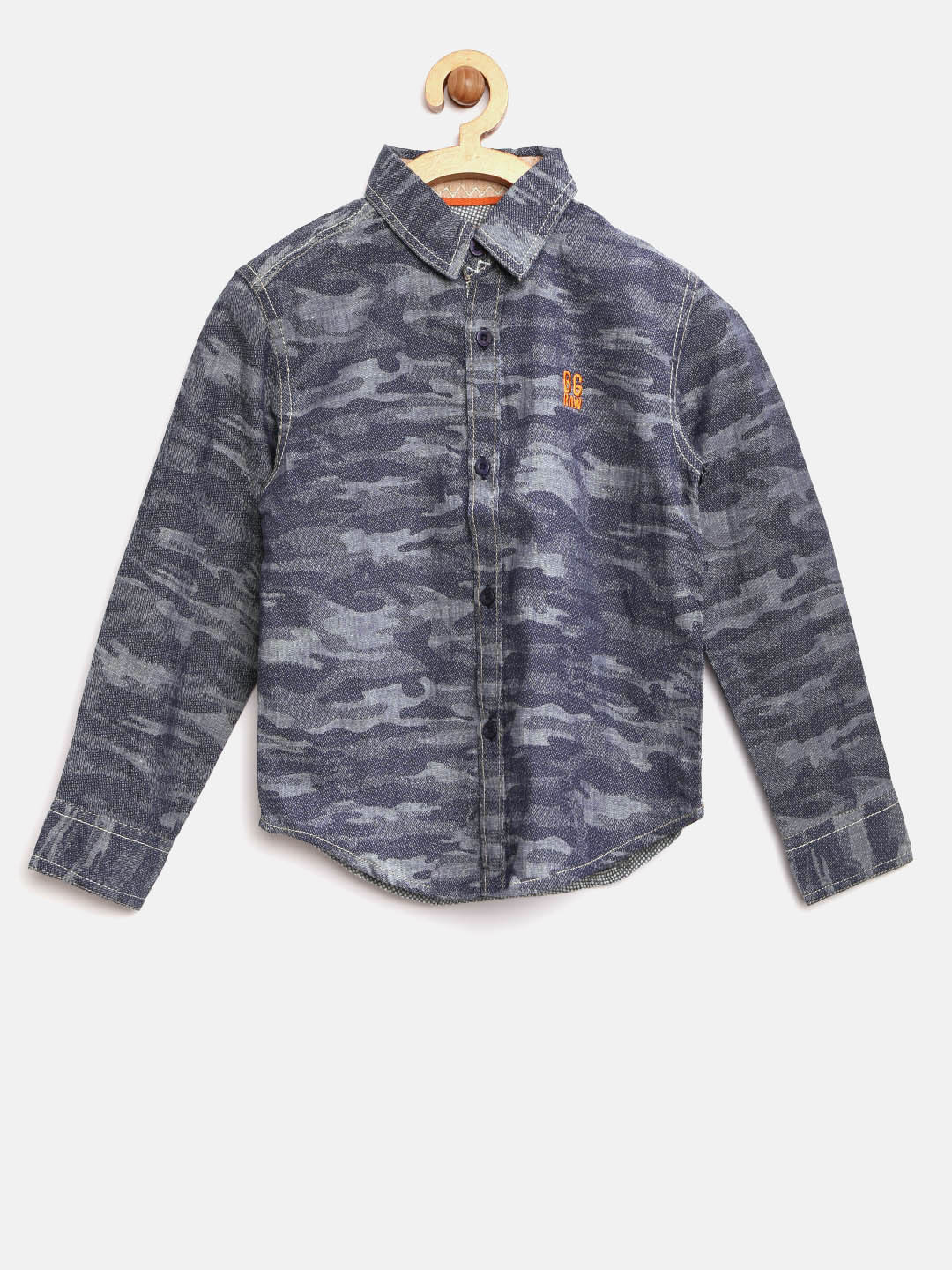 Blue Giraffe Boys Navy & Grey Camouflage Print Chambray Casual Shirt