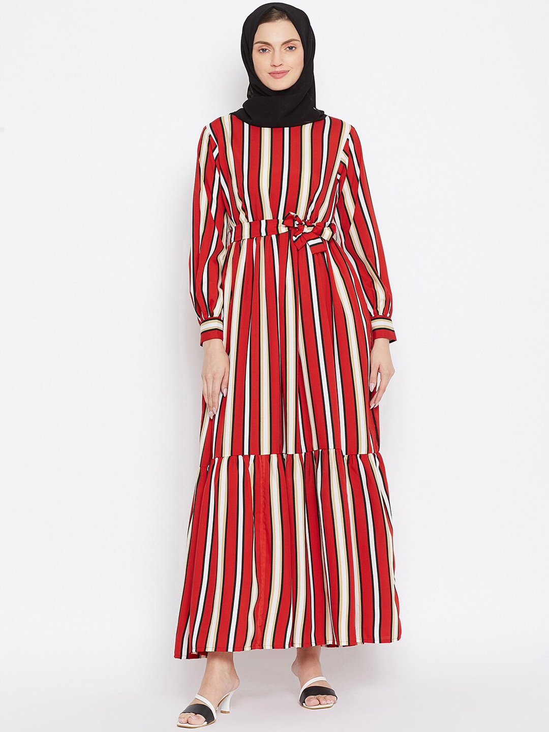 Nabia Women Striped Printed Abaya Burqa
