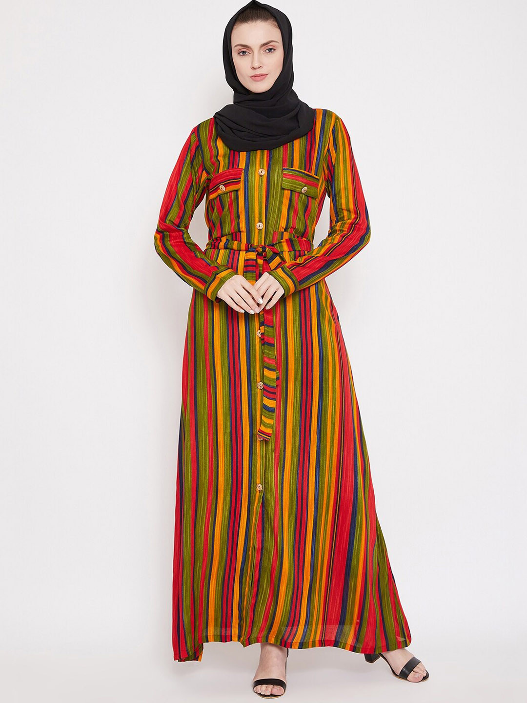 NABIA  Striped Printed Abaya women Burqa