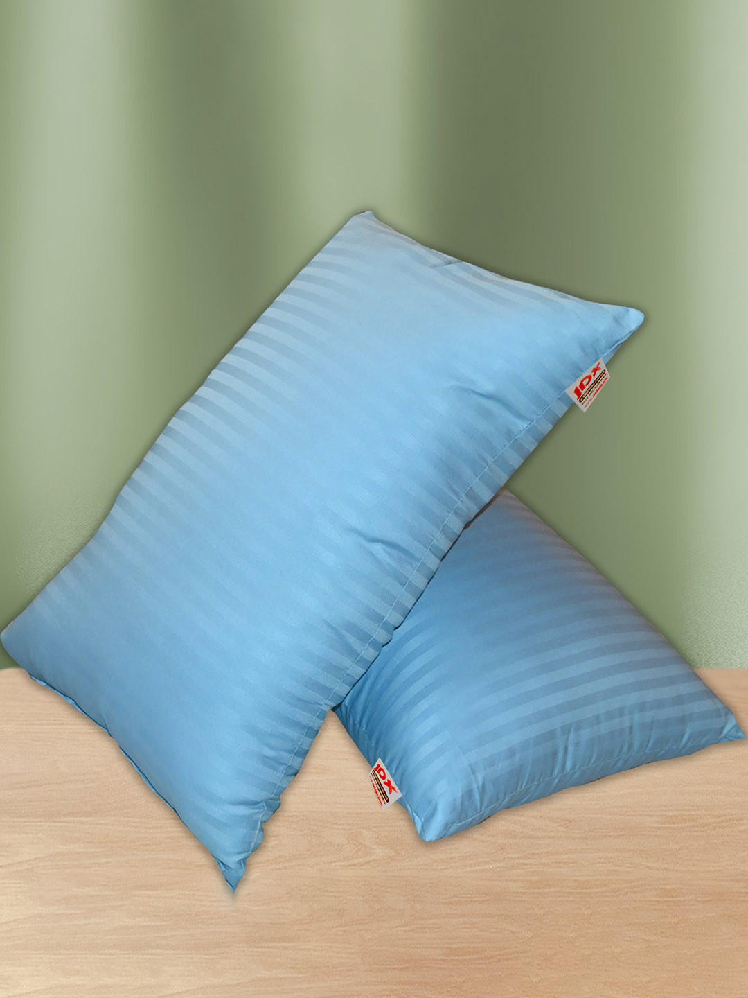 JD x Blue Striped Polyester Set of 2 Medium Fibre Sleep Pillow-40 x 60 x 80 cm