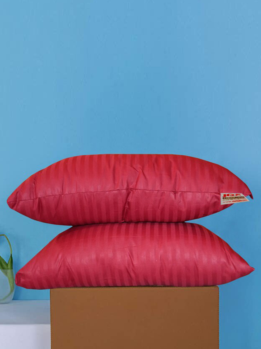 JD x Maroon Striped Polyester Set of 2 Medium Fibre Sleep Pillow-60 x 45 x 10 cm