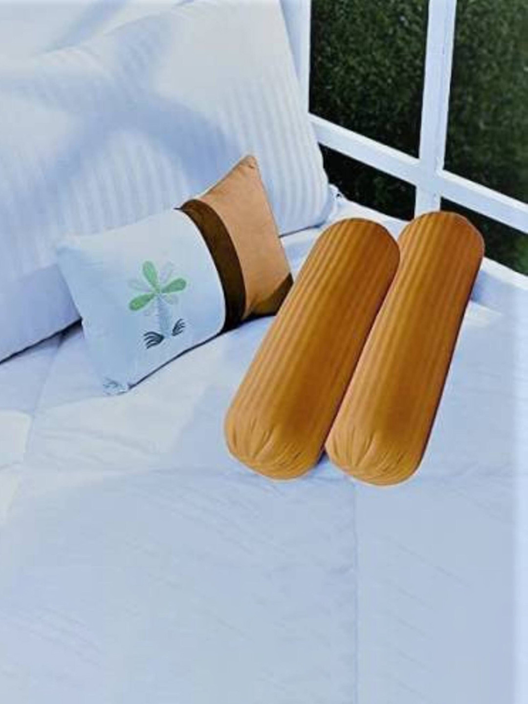 JDX Beige Set of 2 Striped Bolsters
