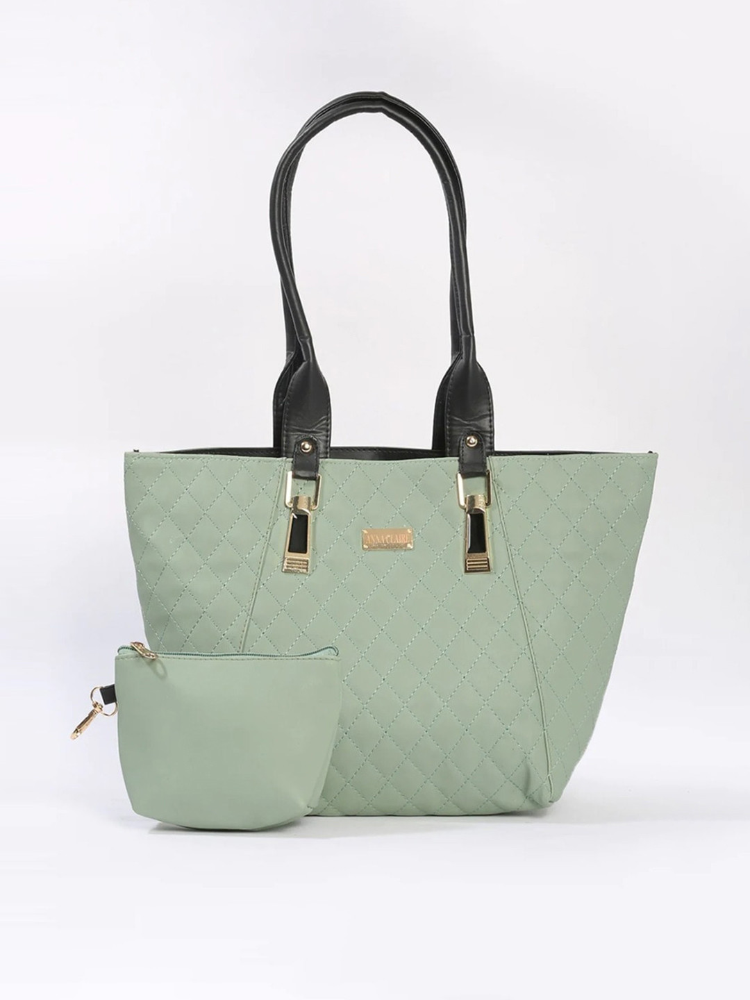 Anna Claire Green PU Structured Shoulder Bag with Quilted