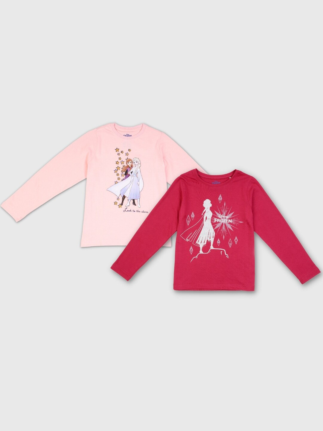 Nap Chief Girls Pack of 2 Cotton Frozen Printed Slim Fit T-shirt