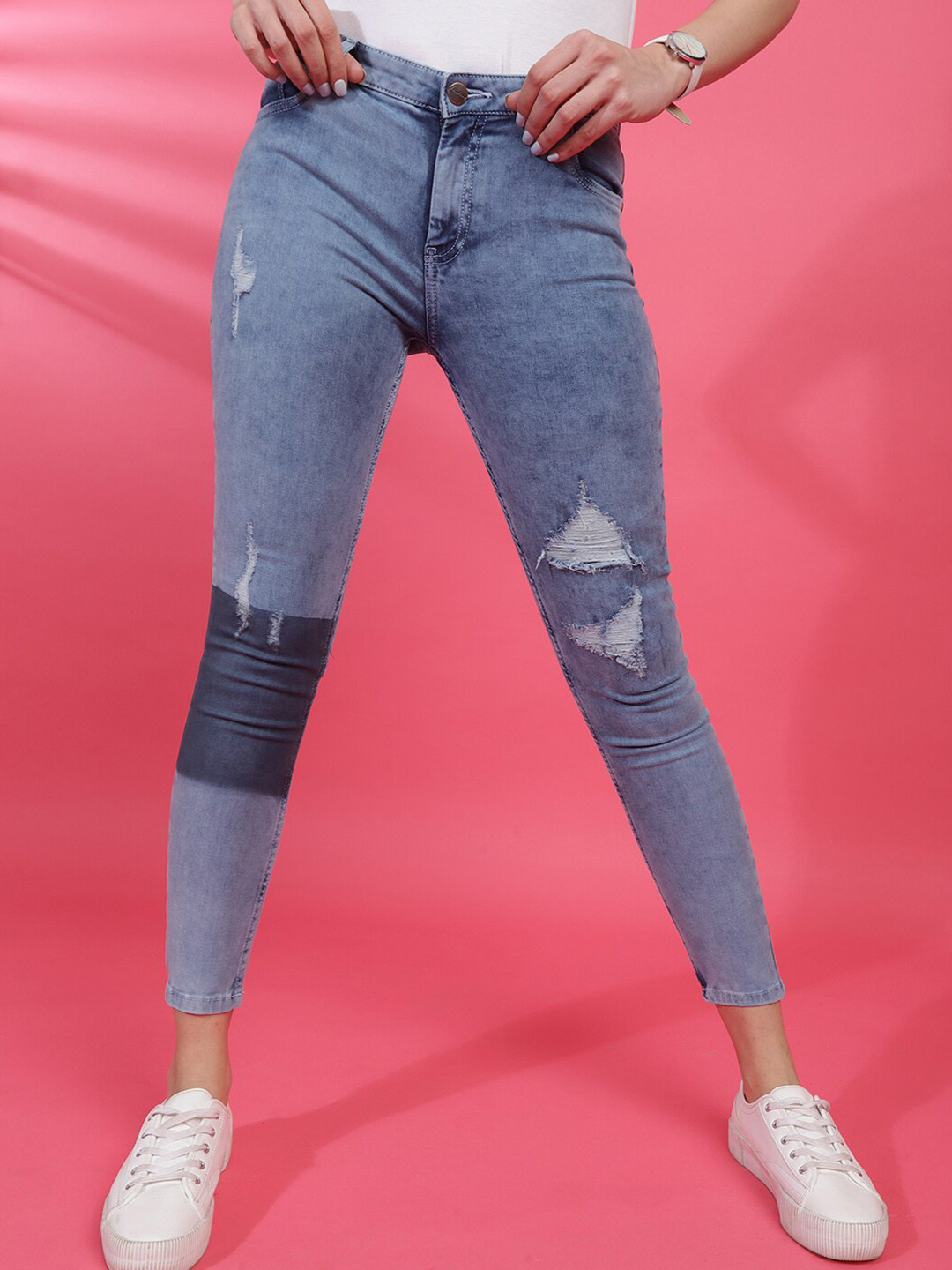 Freehand by The Indian Garage Co Women Skinny Fit Low Distress Stretchable Cotton Jeans