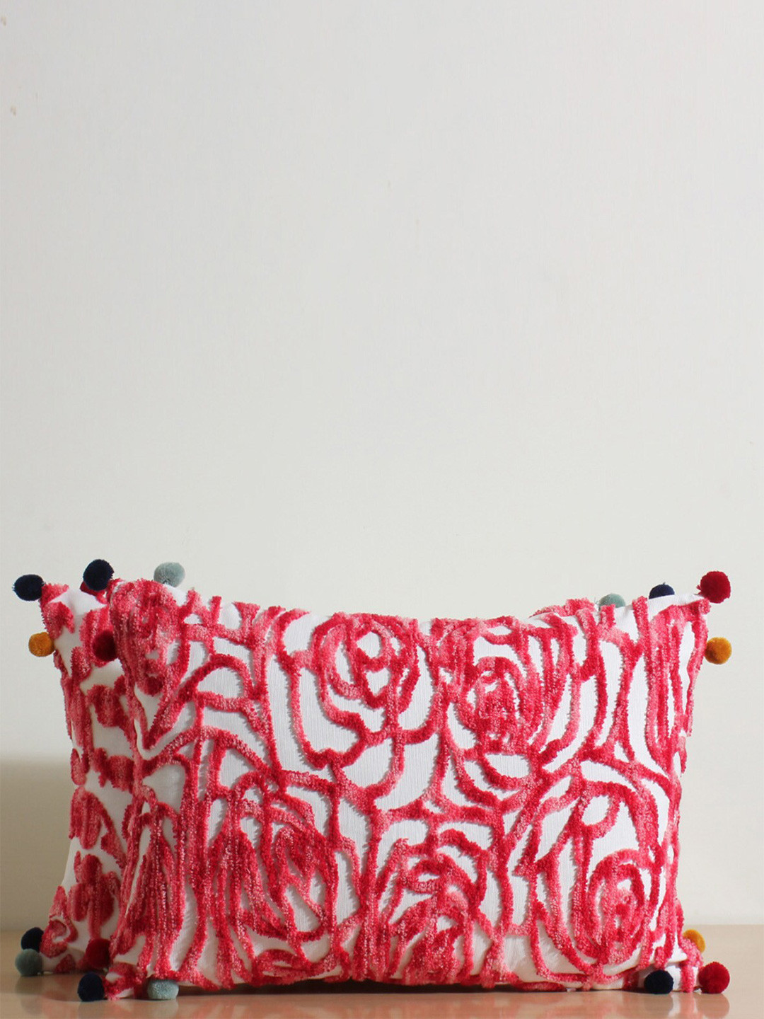 Jamio Firati Aari Work Floral Cotton Breathable 2 Pcs Embroidered Cushion Covers -12x20In