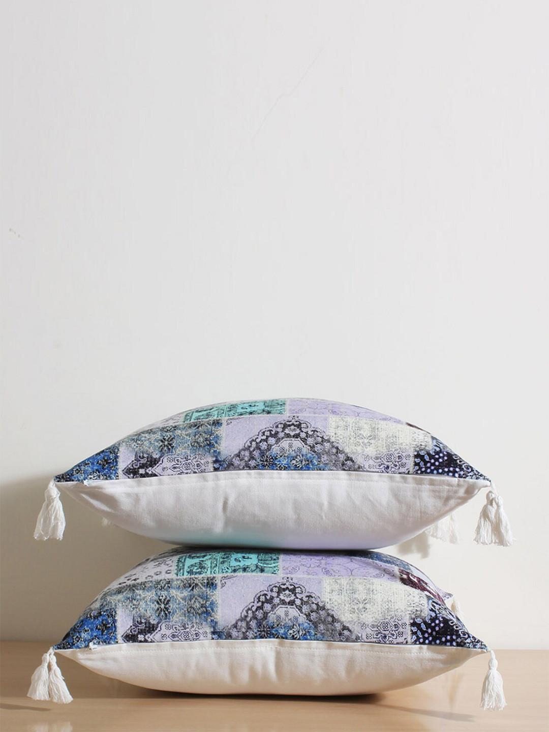 Jamio Firati Light-Weight Blue Abstract Cotton 2 Piece Square Cushion Covers -18x18In