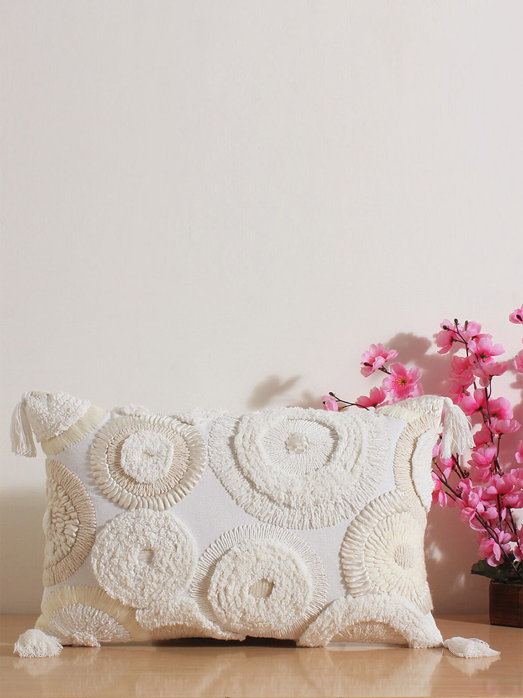 Jamio Firati Cream Embroidery Rectangle Cotton Cushion Cover