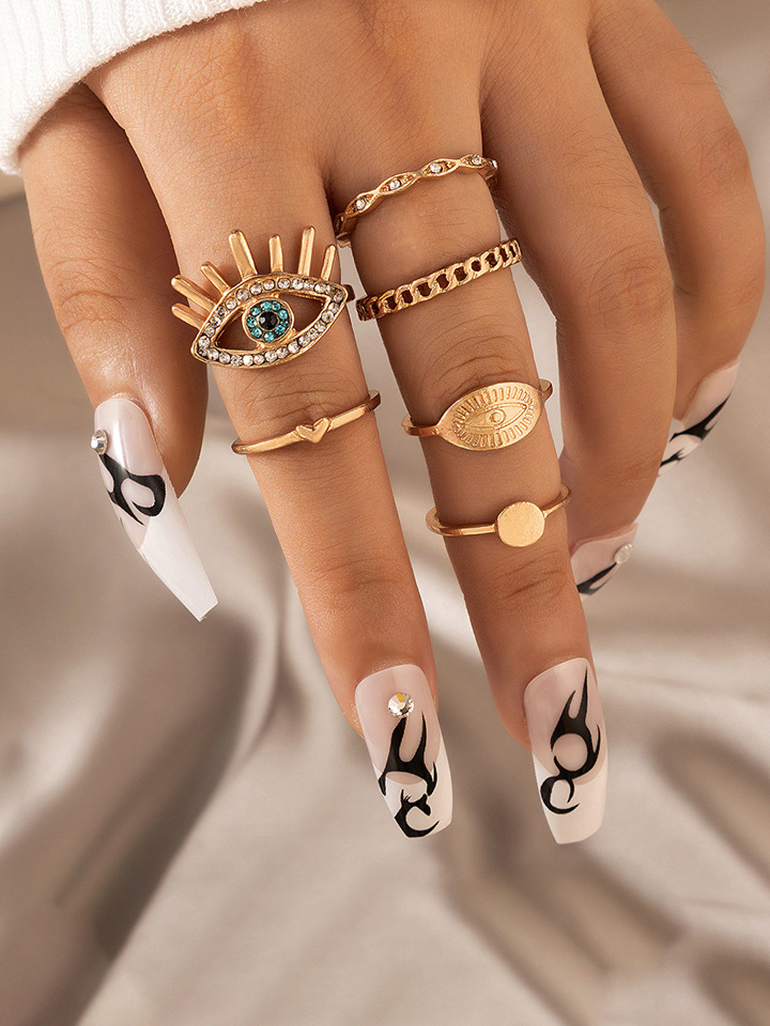 Jewels Galaxy Set Of 6 Gold-Plated  Evil Eye Stackable Rings