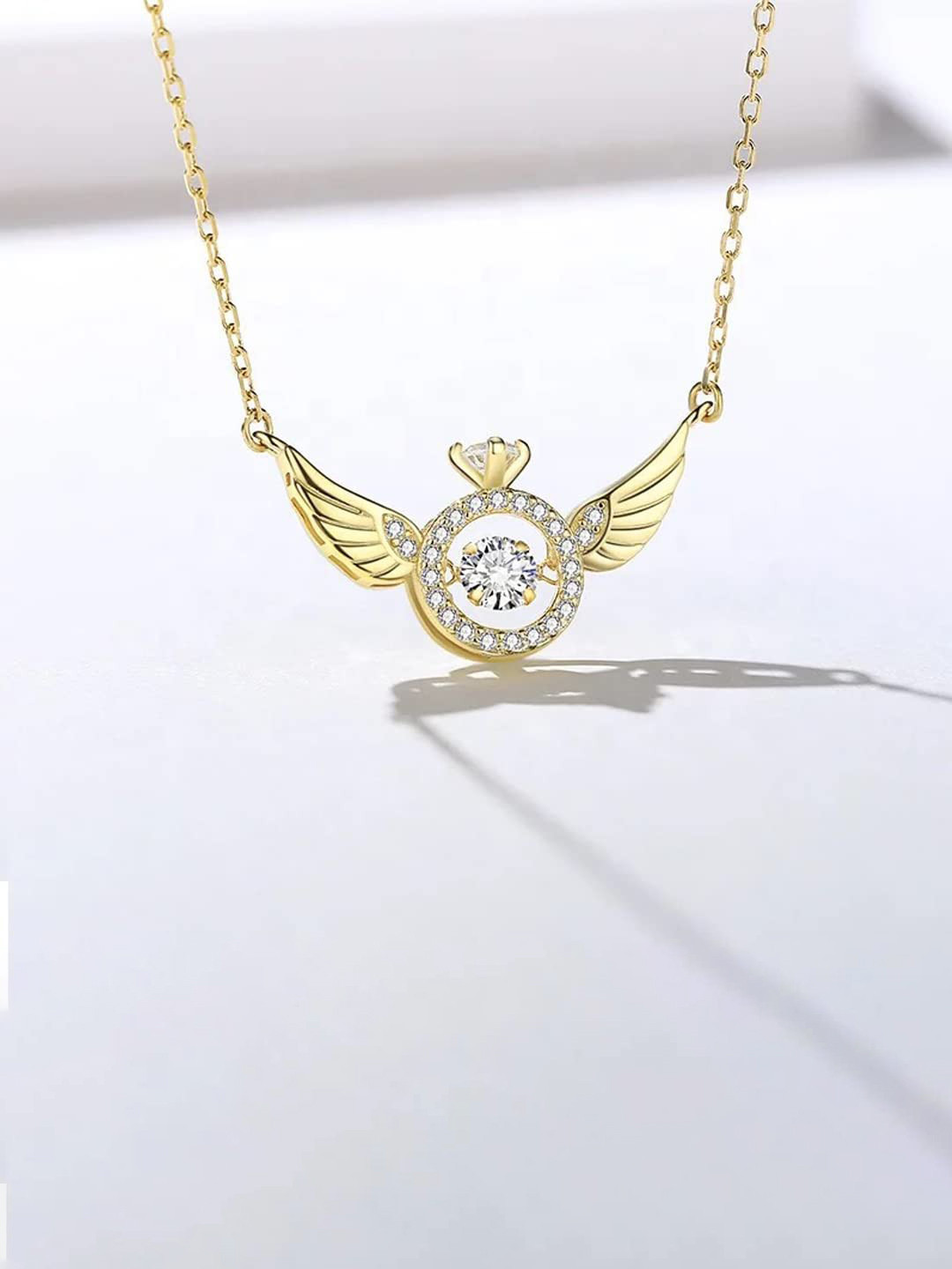 Jewels Galaxy Stone Studded Angel Wings Pendant With Chain