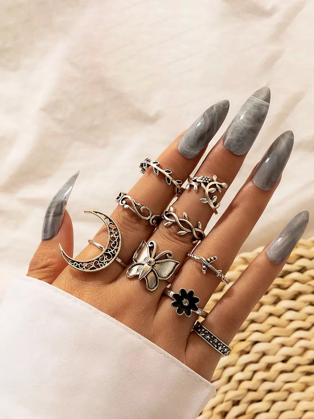 Jewels Galaxy Set Of 9 Silver-Plated Contemporary Stackable Rings