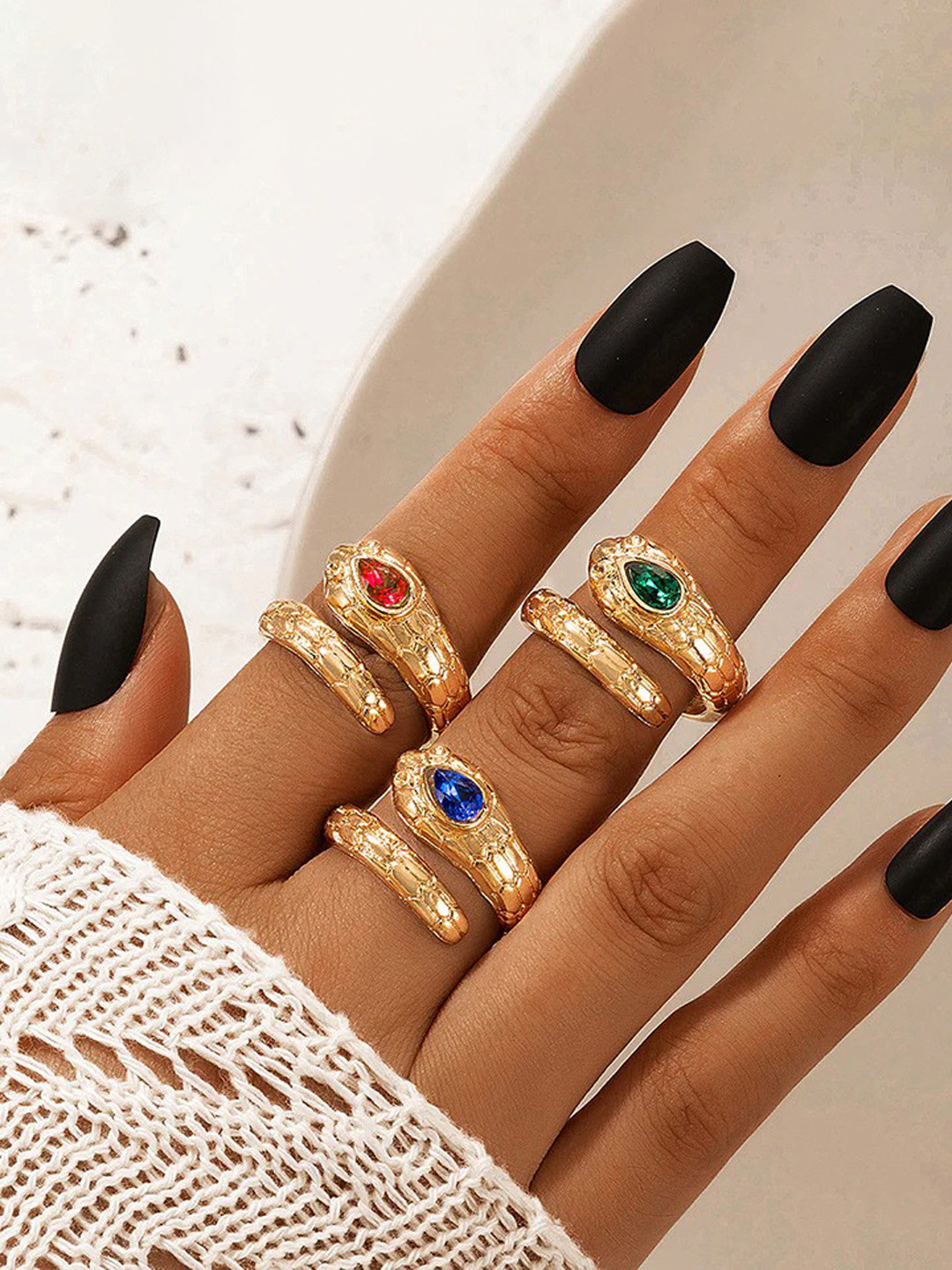 Jewels Galaxy Gold-Plated Set Of 3 Snake Designed Ring