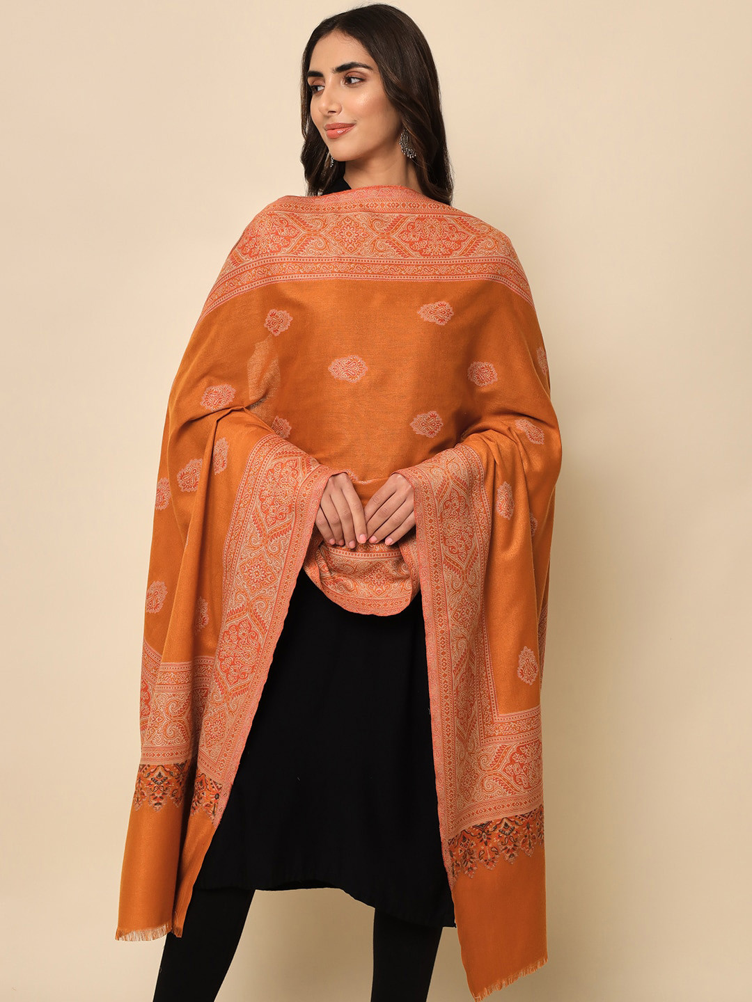 HERE&NOW Women Rust Woven Design Shawl