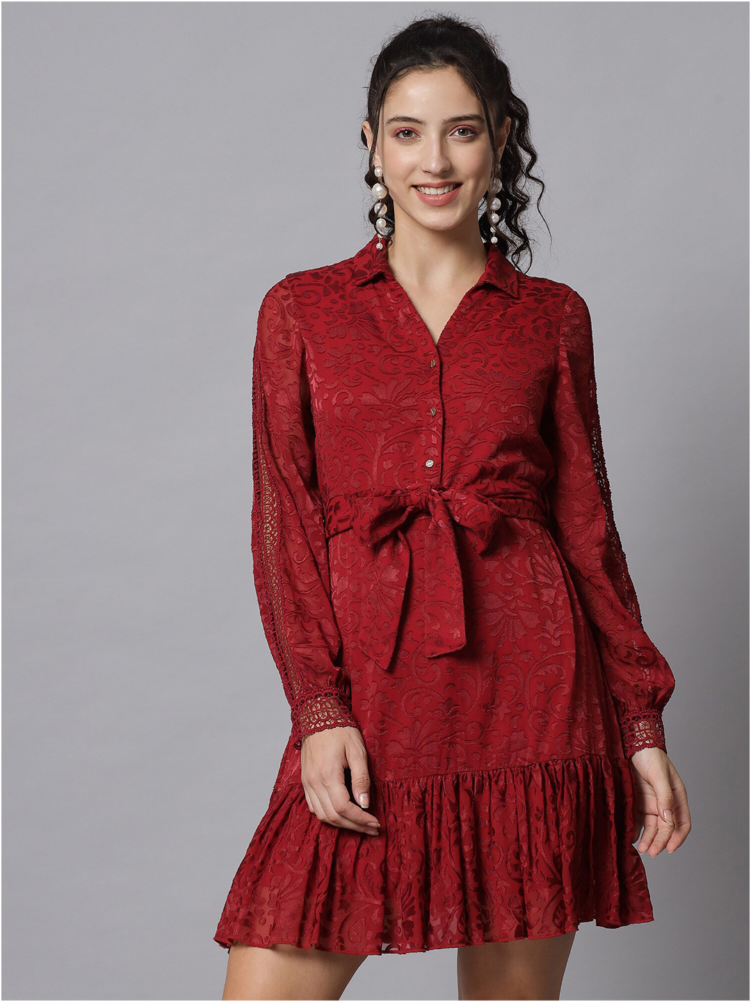 Beatnik Shirt Collar Above Knee Dress