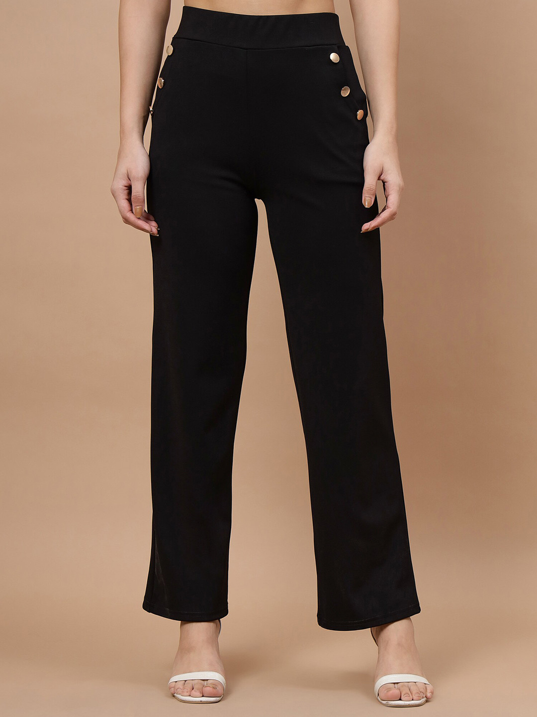 Beatnik Women Poly Knit Embellished High-Rise Ankle Length Black Treggings