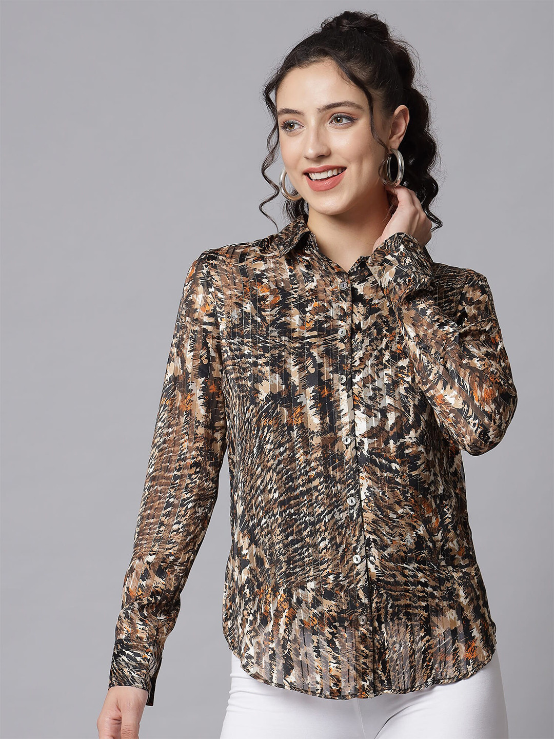 Beatnik Women Animal Printed Chiffon Casual Shirt