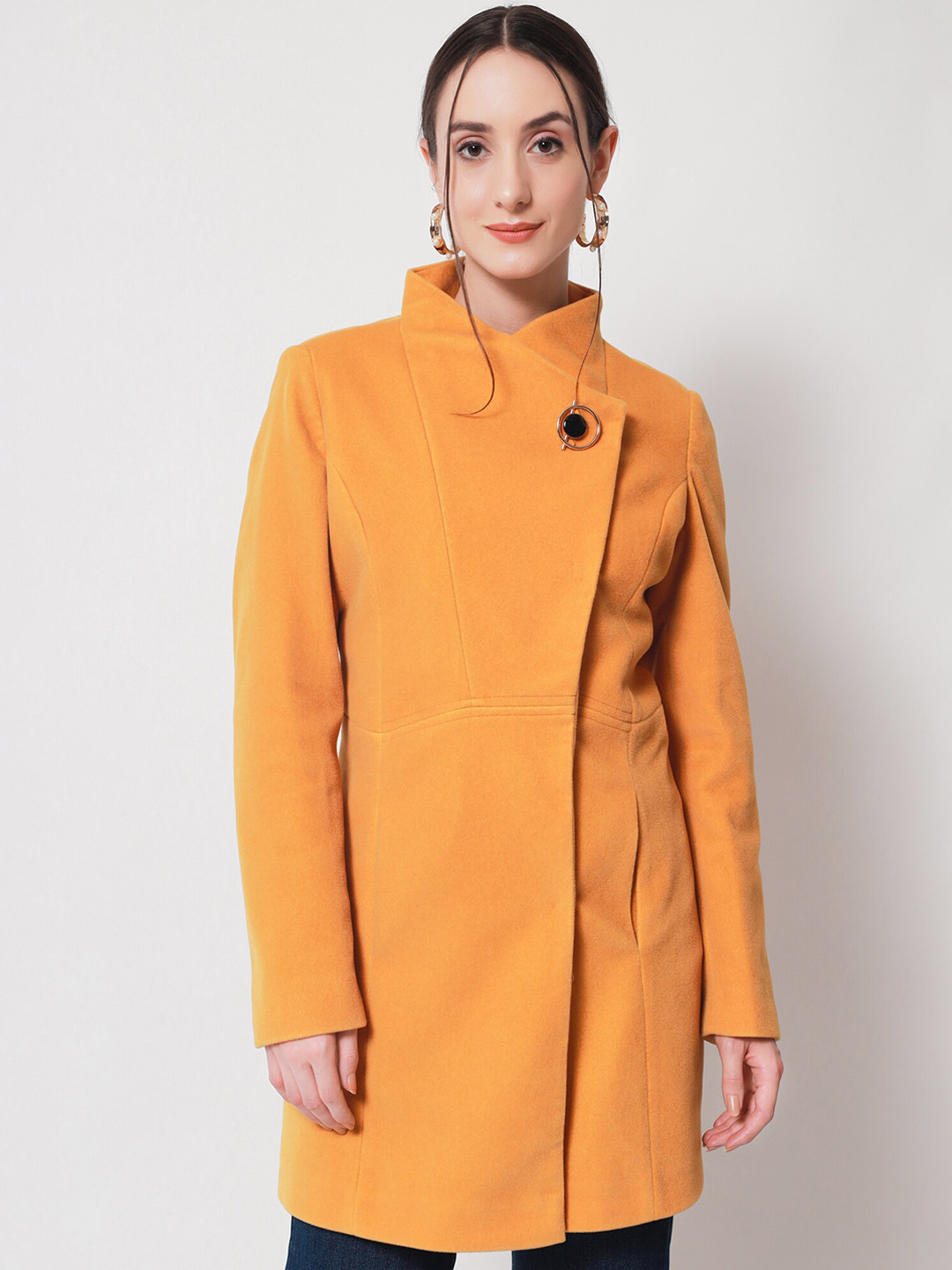 Beatnik Wool Flat Knit Longline Loose Button Solid Coat