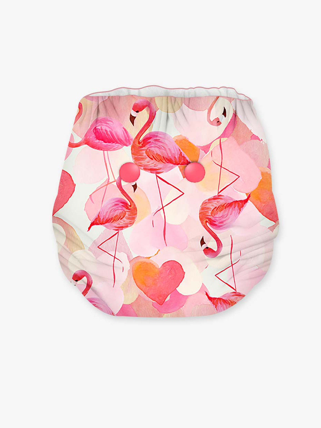 Snugkins Kids Flamingoes Reusable Cloth Diaper with Organic Cotton Prefold Pad - Pink