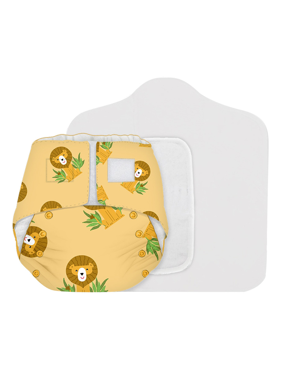 Snugkins Kids Lion Hearted Reusable Cloth Diaper with Organic Cotton Prefold Pad - Yellow