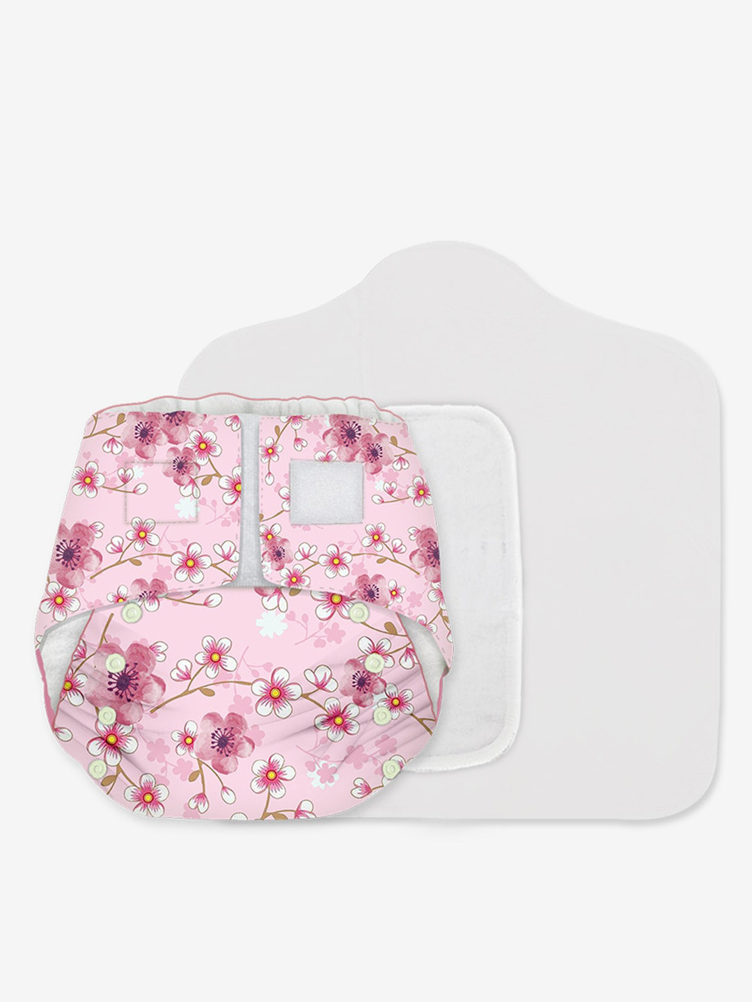 Snugkins Kids Sakura Reusable Cloth Diaper with Organic Cotton Prefold Pad - Pink