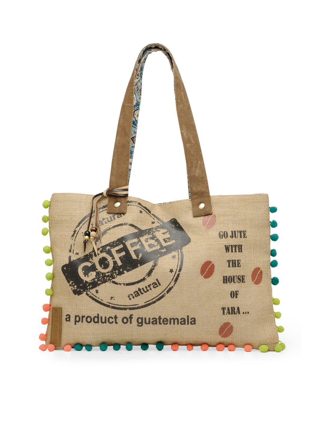 The House of Tara Beige Printed Jute Shoulder Bag