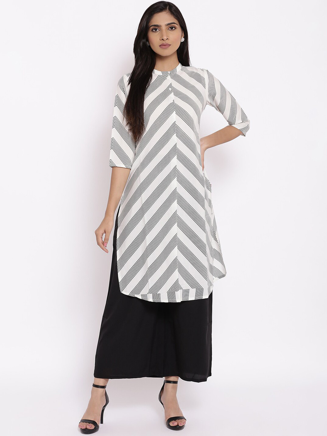 W Women White Printed Kurta with Palazzo Set