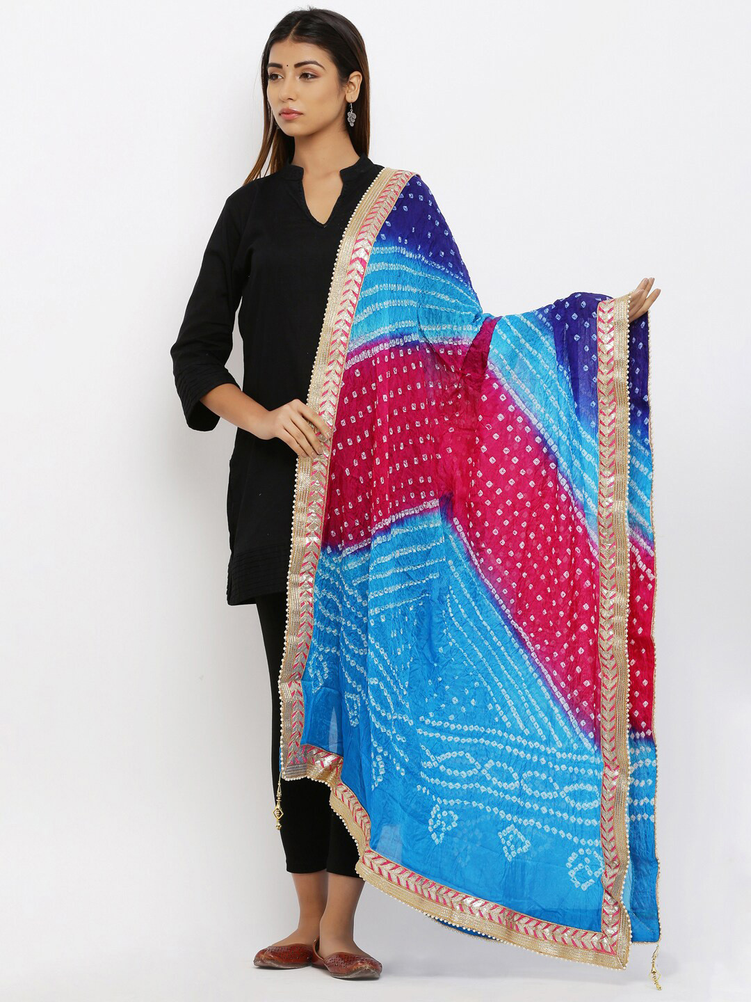 SOUNDARYA Printed Art Silk Bandhani Dupatta with Gotta Patti
