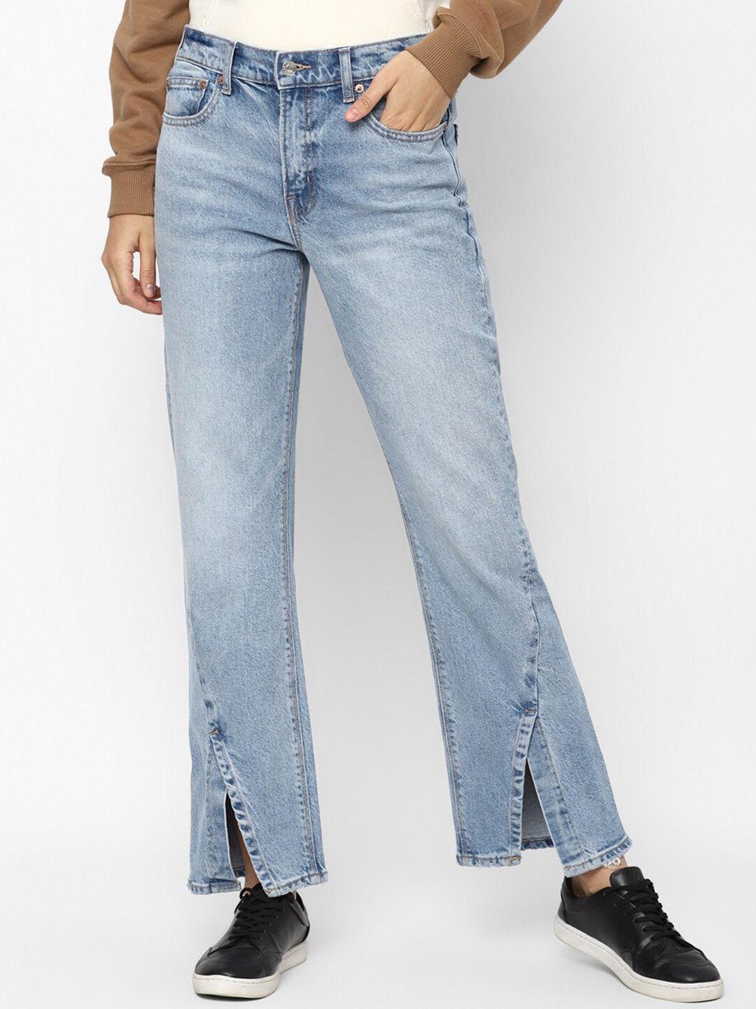 AMERICAN EAGLE OUTFITTERS Women Blue Bootcut High-Rise Heavy Fade Jeans