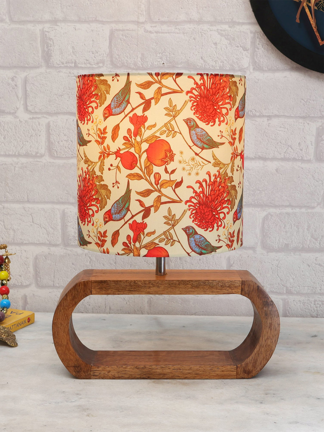 Homesake Beige & Red Printed Table Lamp