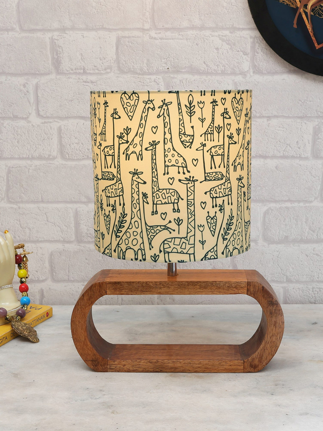 Homesake Walnut Oblong Wood Table Lamp With Savannah Shade & Led Bulb