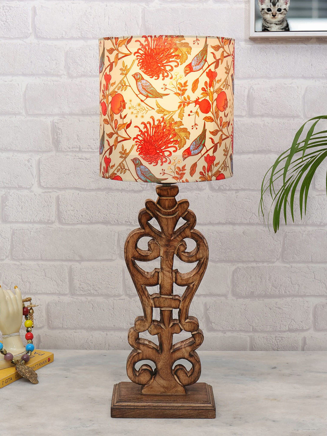 Homesake Brown Printed Wooden Table Lamp With Bulb