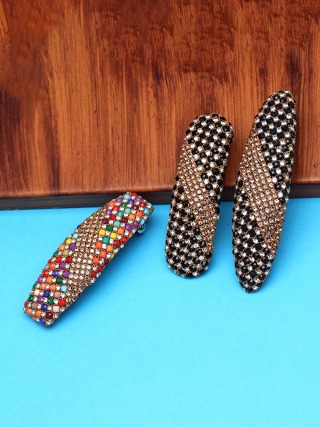 LAIDA Women Set of 3 Metal Embellished French Barrette