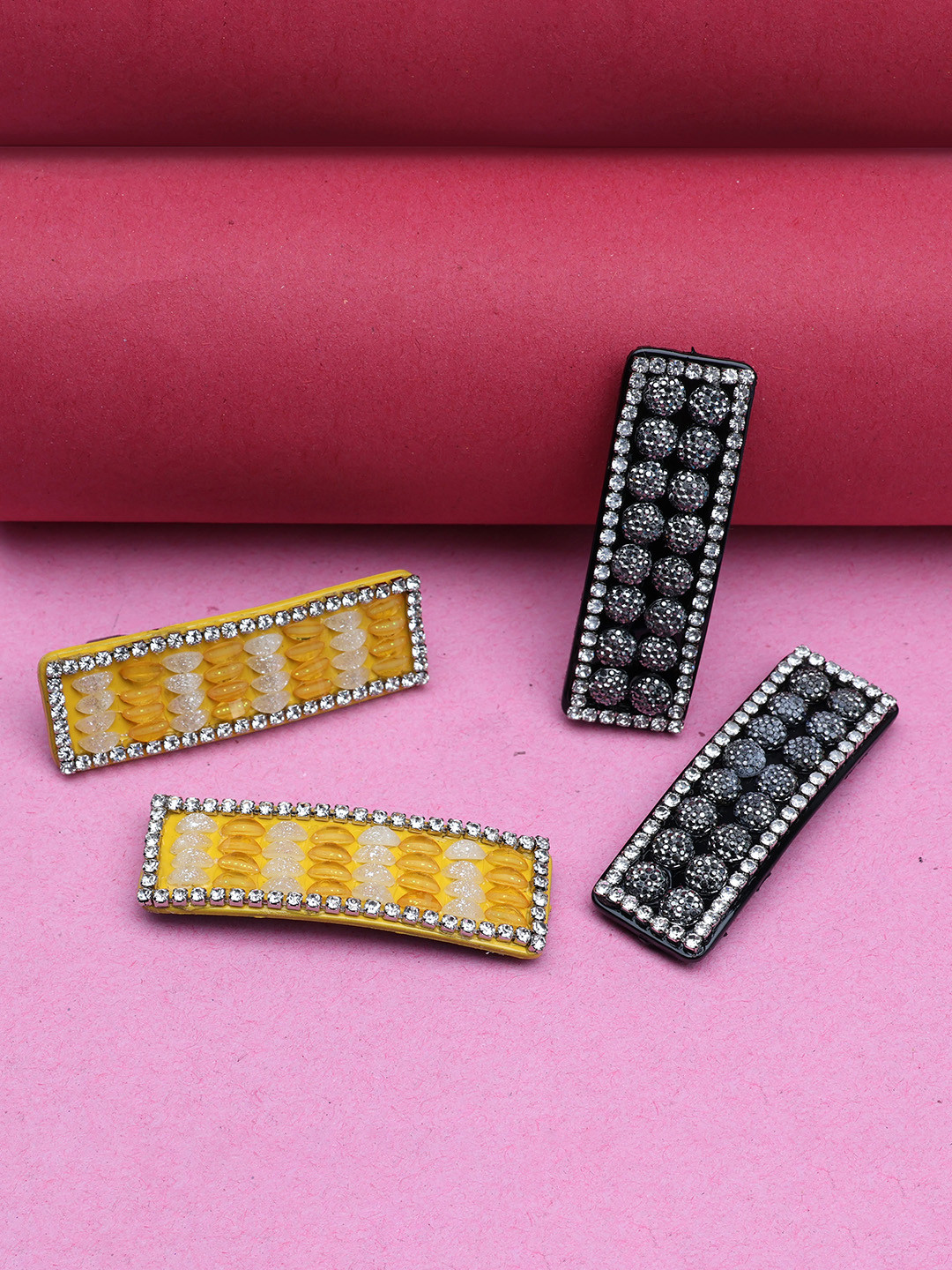 LAIDA Women Set of 4 Embellished Metal Tic Tac Hair Clip