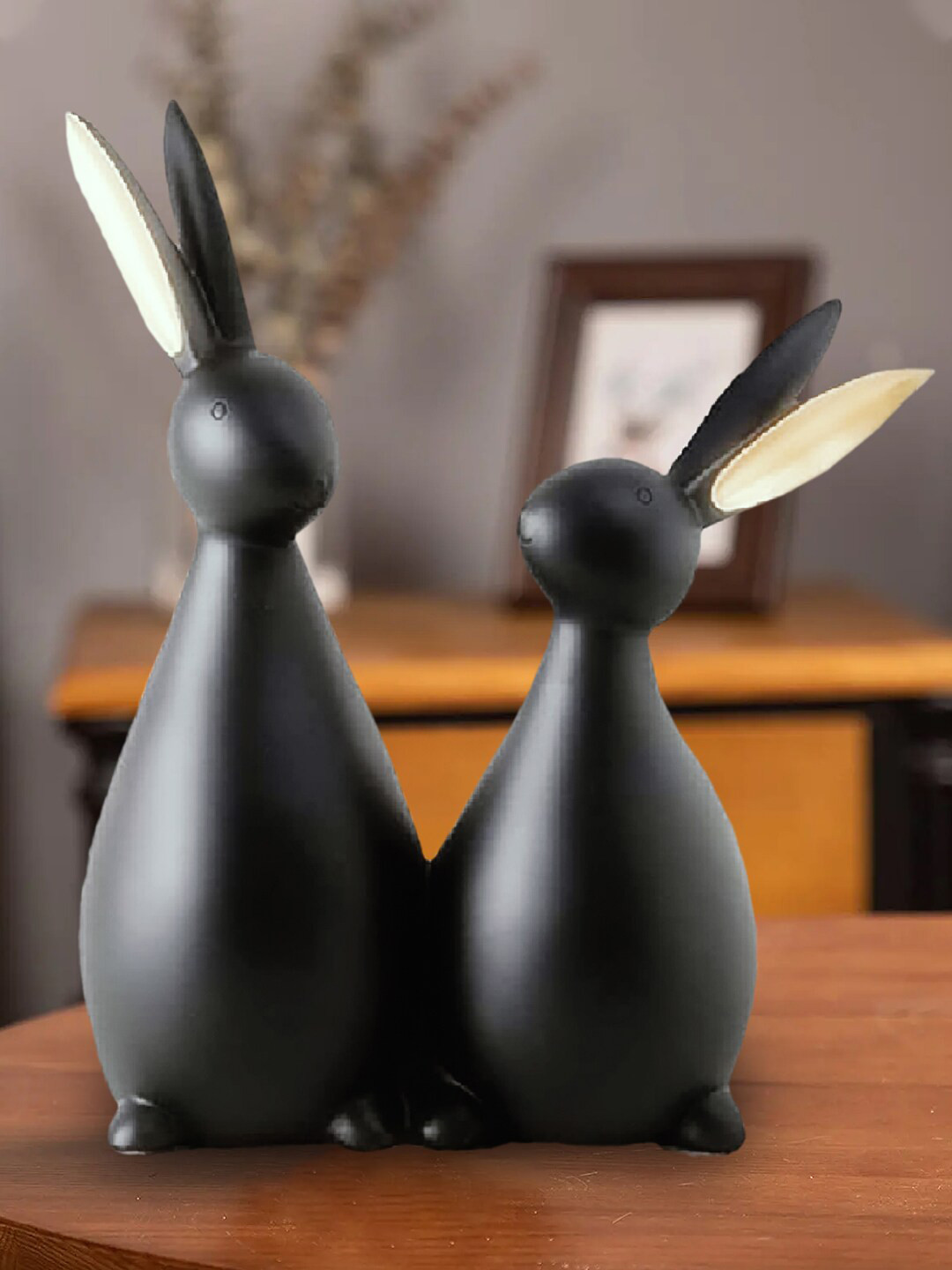 Kuber Industries Rabbit Couple Black Ceramic Natural Home Office Small Showpiece - 0.8 Inches