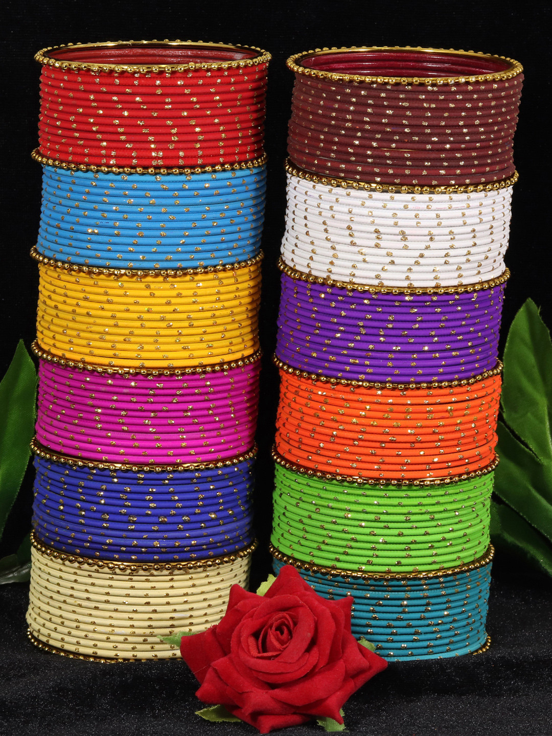 NMII Set of 2 Kundan-Studded  Zari Pattern and Ball Chain Linked Worked Bangles