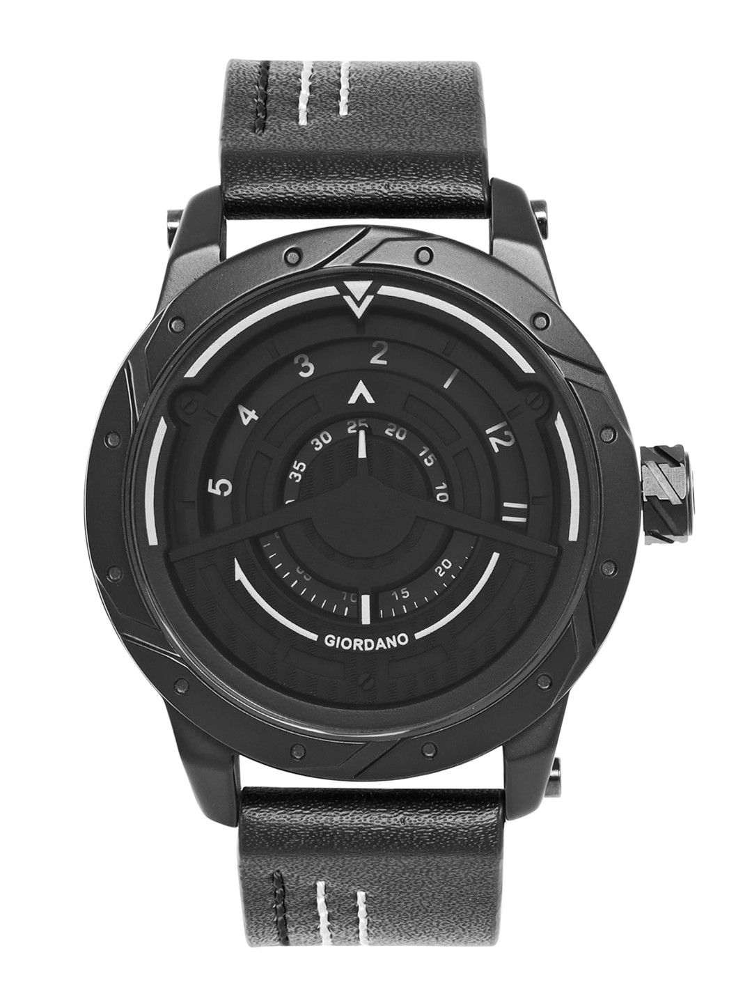 GIORDANO Men Black Dial & Leather Straps Analogue Watch GZ-50022-01