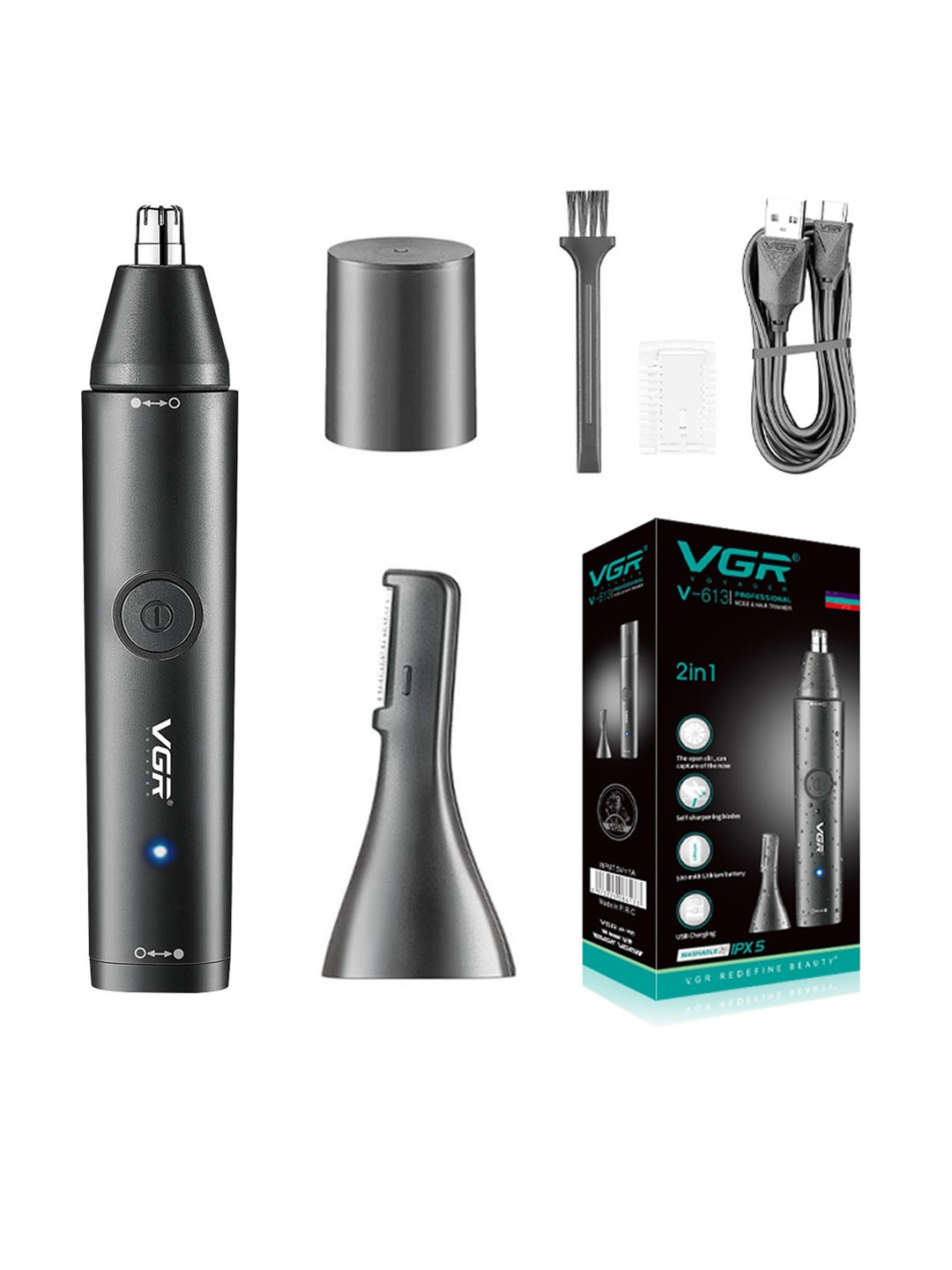 VGR V-613 Professional USB Rechargeable Ear Nose Eyebrow Trimmer - Black