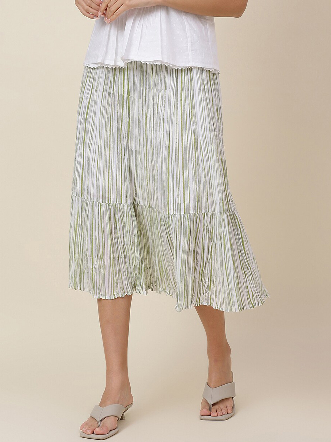 Fabindia Printed Striped Midi Cotton Skirt