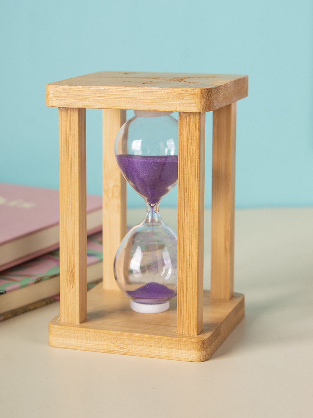 MARKET99 Sand Timer Purple Wood Natural Living Room Small Showpiece - 4.5 Inches