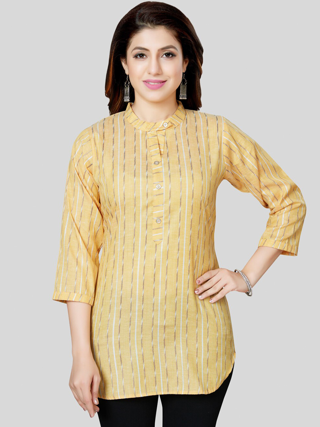 Saree Swarg Striped Mandarin Collar Kurti