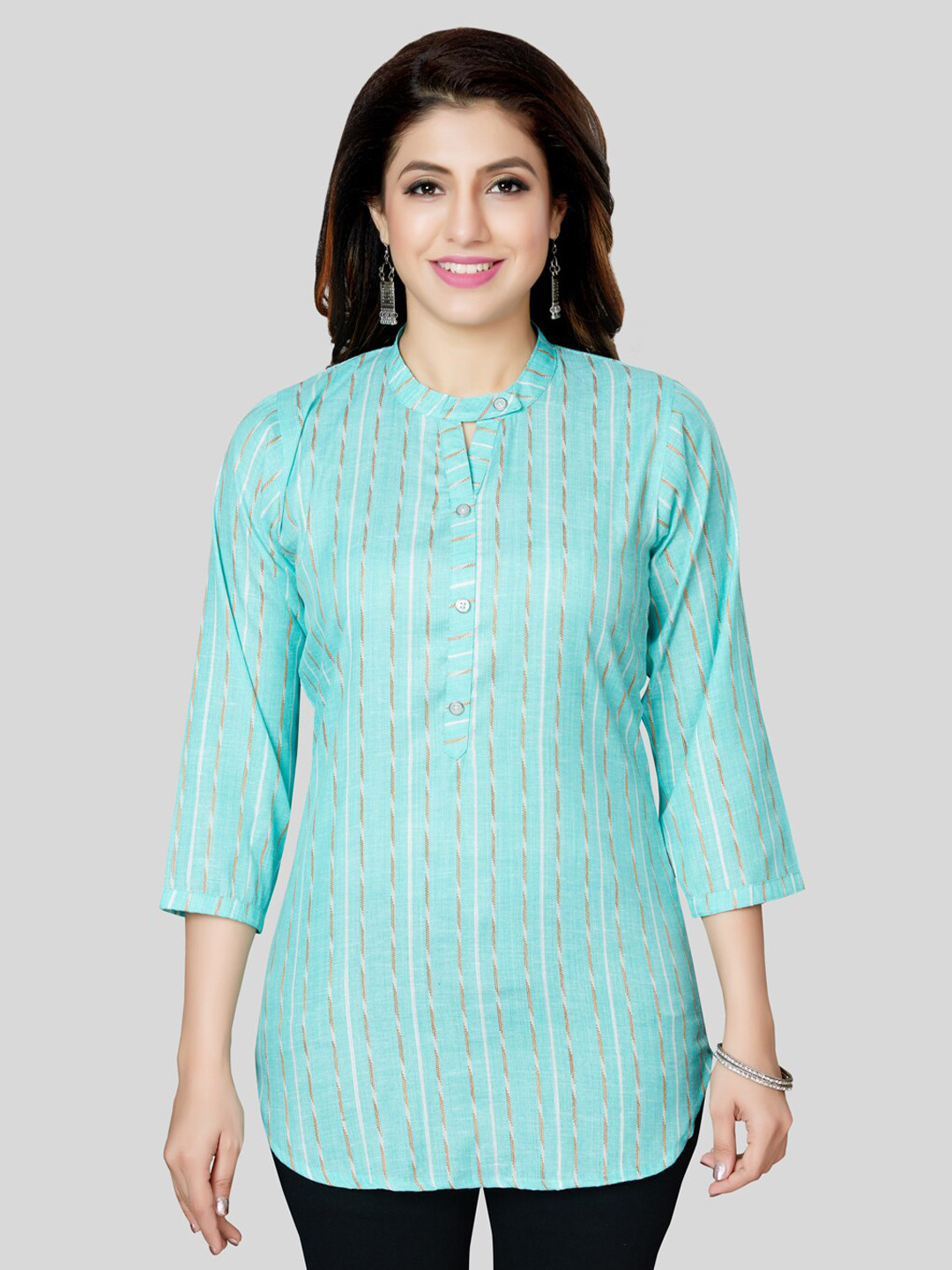 Saree Swarg Striped Mandarin Collar Kurti