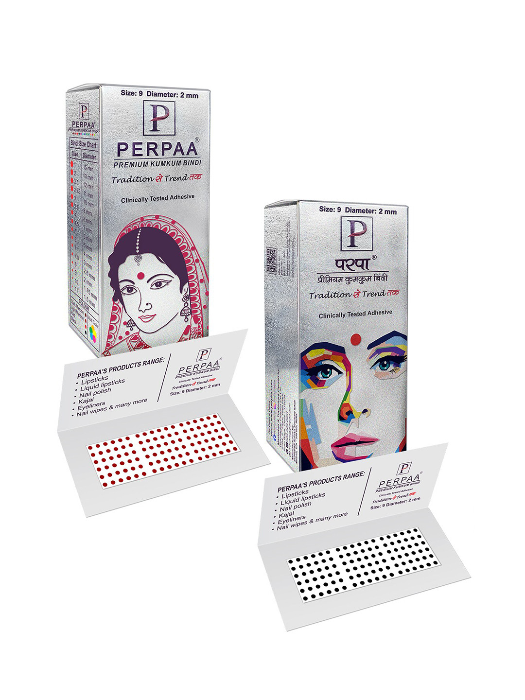 PERPAA Premium Kumkum Set Of 2 Round Stick On Bindi Book Black & Red
