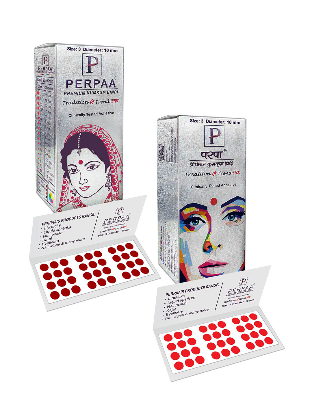 PERPAA Premium Kumkum Set Of 2 Round Stick On Bindi Book - Red & Light Maroon