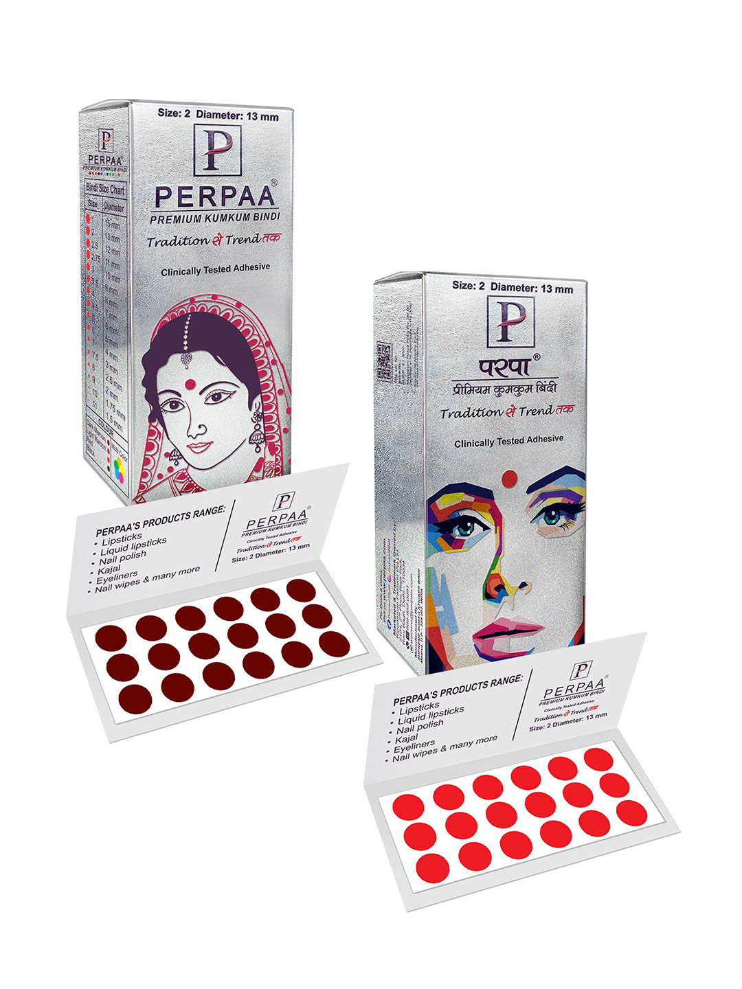 PERPAA Premium Kumkum Set Of 2 Round Stick On Bindi Book - Red & Dark-Maroon