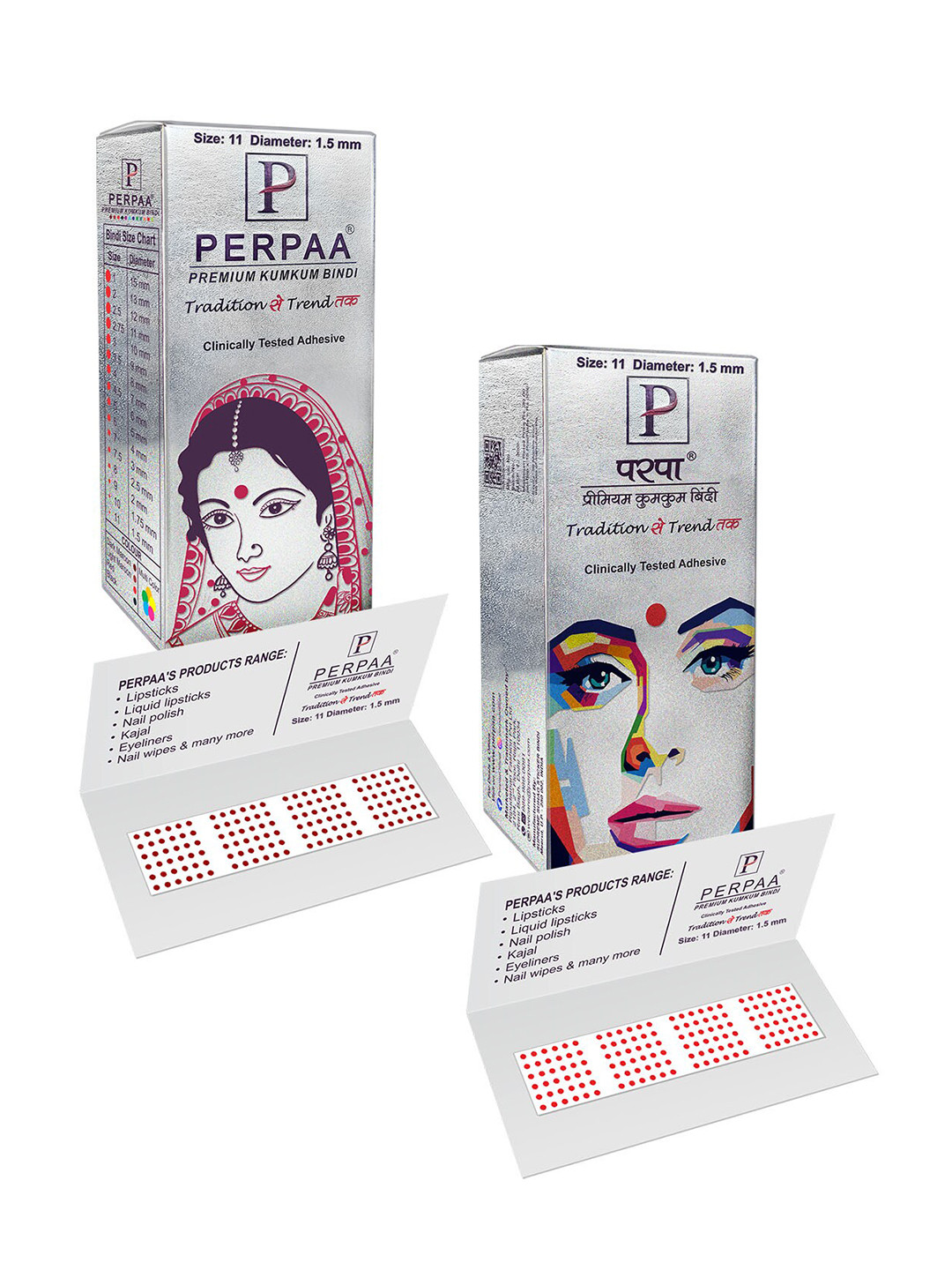 PERPAA Premium Kumkum Set Of 2 Round Stick On Bindi Book -Red & Light Maroon