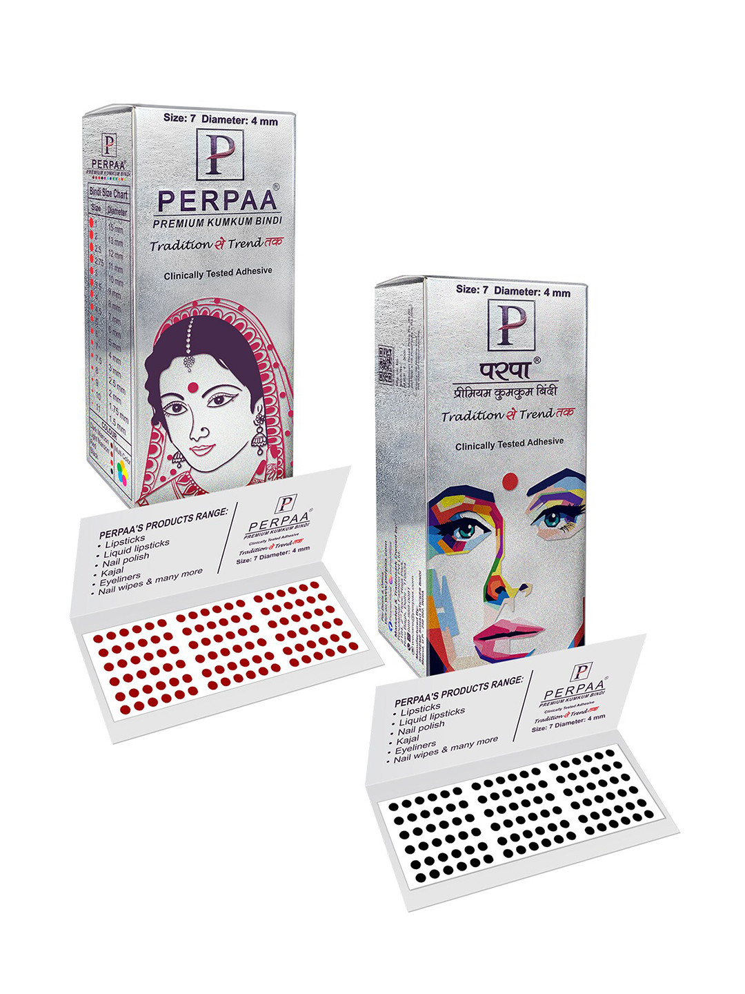 PERPAA Premium Kumkum Set Of 2 Round Stick On Bindi Book-Black & Red