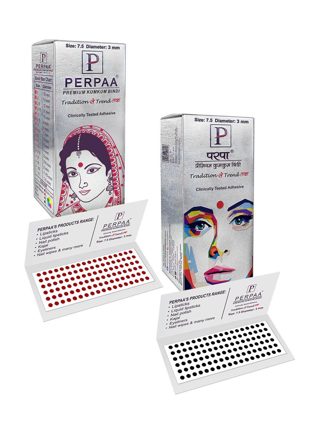 PERPAA Set Of 2 Black & Light Maroon Kumkum Round Bindi Book
